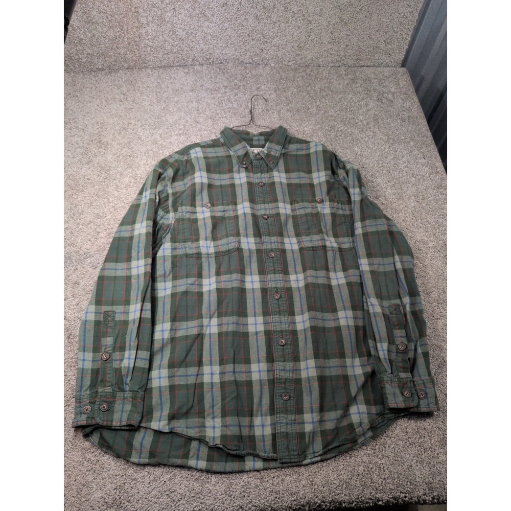 Duluth Trading Co Mens 2XL Green Plaid Flannel Button Down Long Sleeve Shirt